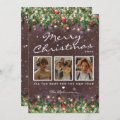 ヴィンテージウッドクリスマス 3枚の写真 シーズンカード (正面/裏面)