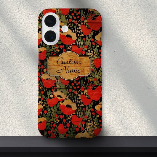 ヴィンテージウッドグレインポピー フローラル Case-Mate iPhoneケース