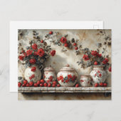 ヴィンテージウッドシェルフレッドローゼストロベリー ポストカード (正面/裏面)