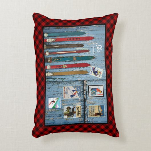 ヴィンテージウッドスキー/スキー広告ズポスター アクセントクッション (正面(垂直))