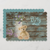 ヴィンテージウッドテディベアベビーシャワー招待状 招待状 (正面/裏面)