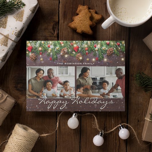 ヴィンテージウッドハッピーホリデー2写真 シーズンカード