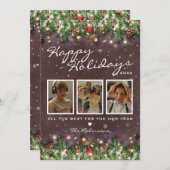 ヴィンテージウッドハッピーホリデー3写真 シーズンカード (正面/裏面)