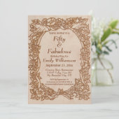 ヴィンテージウッドバード素朴フローラ50誕生日 招待状 (スタンド正面)