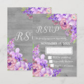 ヴィンテージウッドパープルフローラウェディングRSVP 出欠カード (正面/裏面)
