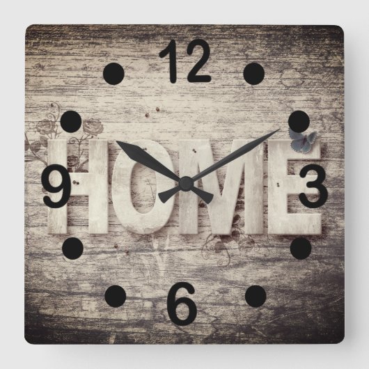 ヴィンテージウッドホームデザイン スクエア壁時計 (正面)