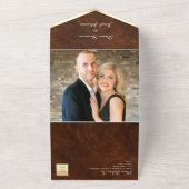 ヴィンテージウッドモノグラム結婚ズ オールインワン招待状 (外側)