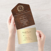 ヴィンテージウッドモノグラム結婚ズ オールインワン招待状 (貼ってはがせる)