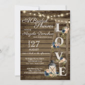 ヴィンテージウッドラダーとネイビーブルーフローラブライダル 招待状 (正面)