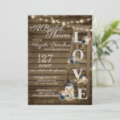 ヴィンテージウッドラダーとネイビーブルーフローラブライダル 招待状 (スタンド正面)