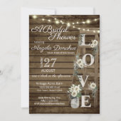 ヴィンテージウッドラダーアンドホワイトローズブライダルシャワー 招待状 (正面)