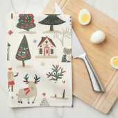 ヴィンテージウッドランドのクリスマスパターン(17) キッチンタオル (四つ折り)