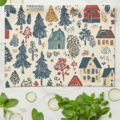 ヴィンテージウッドランドのクリスマスパターン(20) キッチンタオル (折り畳み)