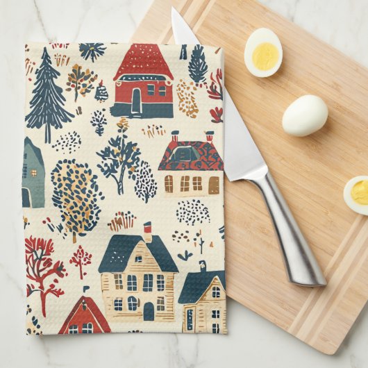 ヴィンテージウッドランドのクリスマスパターン(20) キッチンタオル (四つ折り)