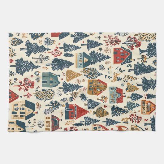 ヴィンテージウッドランドのクリスマスパターン(20) キッチンタオル (横)