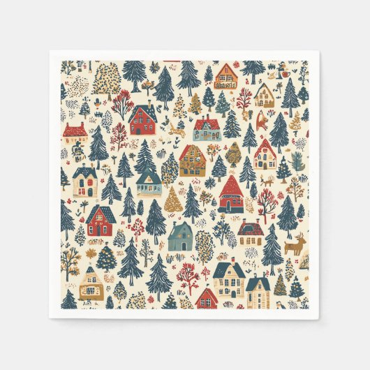 ヴィンテージウッドランドのクリスマスパターン(20) スタンダードカクテルナプキン (正面)