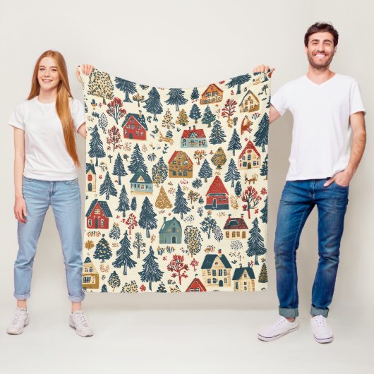ヴィンテージウッドランドのクリスマスパターン(20) フリースブランケット (インサイチュ)
