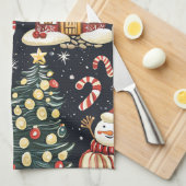 ヴィンテージウッドランドのクリスマスパターン(5) キッチンタオル (四つ折り)