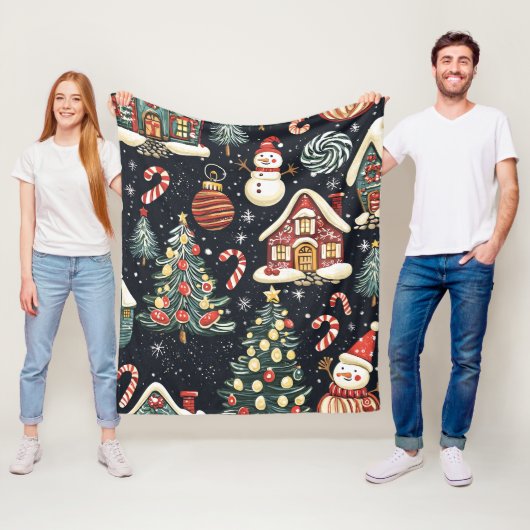 ヴィンテージウッドランドのクリスマスパターン(5) フリースブランケット (インサイチュ)