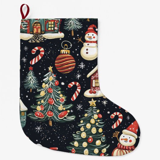 ヴィンテージウッドランドのクリスマスパターン(5) ラージクリスマスストッキング (正面)