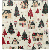 ヴィンテージウッドランドのクリスマスパターン(9) シャワーカーテン (正面)