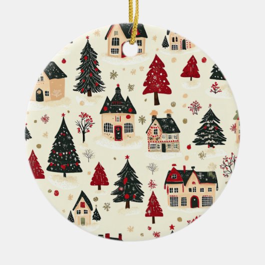 ヴィンテージウッドランドのクリスマスパターン(9) セラミックオーナメント (正面)