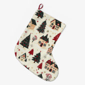 ヴィンテージウッドランドのクリスマスパターン(9) ラージクリスマスストッキング (正面 (吊り時))