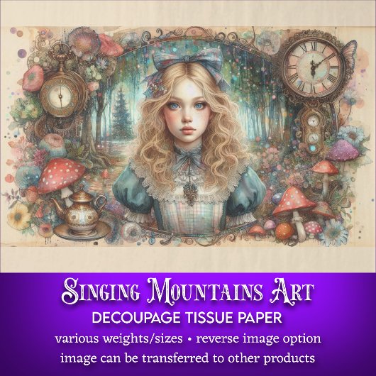 ヴィンテージウッドランドアリス童話のデコパージュ 薄葉紙
