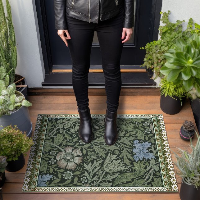 ヴィンテージウッドランドウィリアムモリスグリーンフローラ ドアマット (クリエイターアップロード済み)