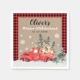 ヴィンテージウッドランドウィンターワンダーランド動物パーティー スタンダードカクテルナプキン