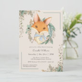 ヴィンテージウッドランドキツネベビーシャワー少年用 招待状 (スタンド正面)