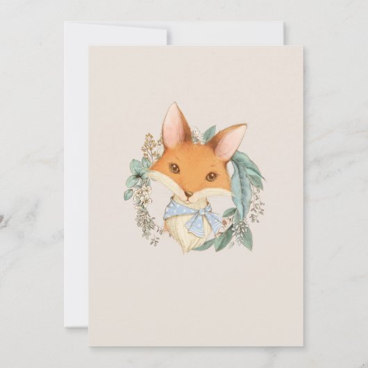 ヴィンテージウッドランドキツネベビーシャワー少年用 招待状 (裏面)