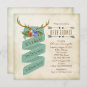 ヴィンテージウッドランドディアアントラーベビーシャワー 招待状 (正面/裏面)