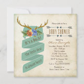 ヴィンテージウッドランドディアアントラーベビーシャワー 招待状 (正面)