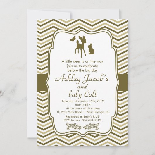 ヴィンテージウッドランドバンビベビーディアベビーシャワー 招待状 (正面)