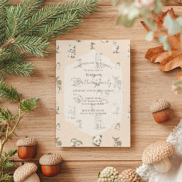 ヴィンテージウッドランドベビーアニマルズ誕生日 招待状