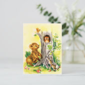 ヴィンテージウッドランド動物のかわいいハガキ ポストカード (スタンド正面)