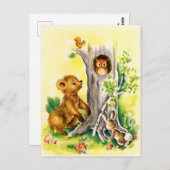 ヴィンテージウッドランド動物のかわいいハガキ ポストカード (正面/裏面)