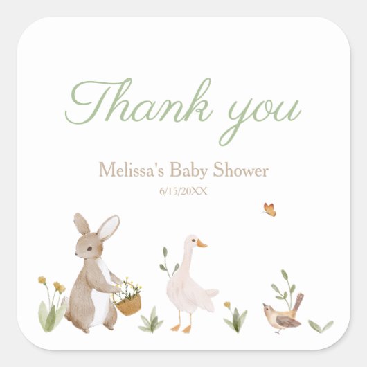 ヴィンテージウッドランド動物の赤ちゃんシャワーパーティーの好意 スクエアシール (正面)
