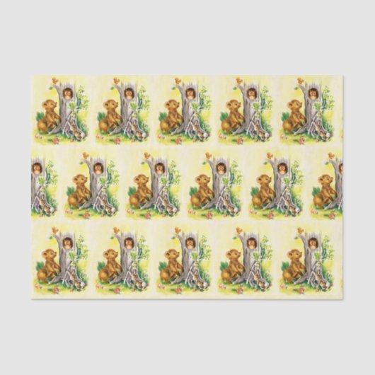 ヴィンテージウッドランド動物キッズパーティー組織 薄葉紙 (正面)