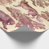 ヴィンテージウッドランド動物ベージュピンクトイルシームレス ラッピングペーパー (角)