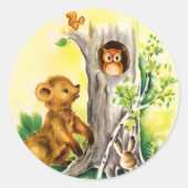 ヴィンテージウッドランド動物可愛いシール ラウンドシール (正面)