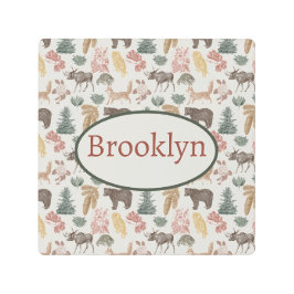 ヴィンテージウッドランド動物子供部屋 メタルプリント