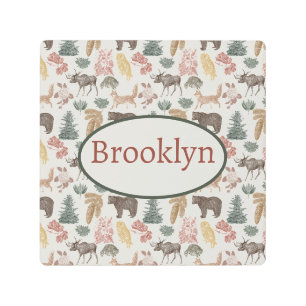 ヴィンテージウッドランド動物子供部屋 メタルプリント