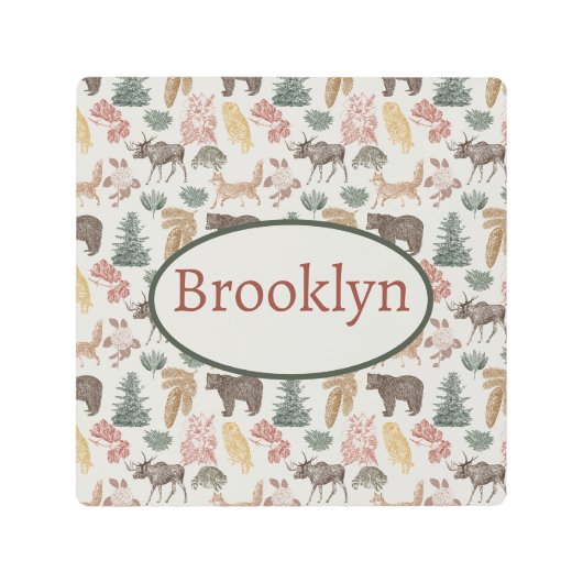 ヴィンテージウッドランド動物子供部屋 メタルプリント (正面)