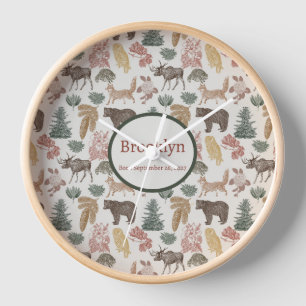 ヴィンテージウッドランド動物子供部屋 壁時計