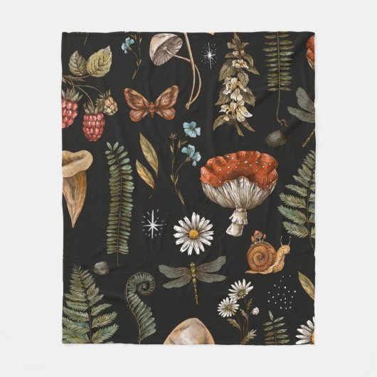 ヴィンテージウッドランド自然シームレスパターン。甘仁田 フリースブランケット (正面)