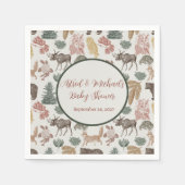 ヴィンテージウッドランド・アニマルズ赤ん坊シャワーキツネ、ムース。 スタンダードカクテルナプキン (正面)