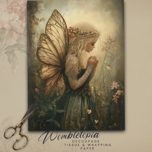 ヴィンテージウッドランド・フェアリーと王冠のデコパージュ 薄葉紙