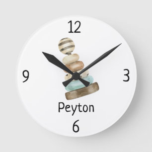 ヴィンテージウッドリングや輪スタック玩具8イン子供部屋 ラウンド壁時計